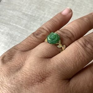 Jade with Diamonds in Gold Ring